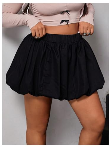 SOLY HUX Women's Plus Size Bubble Mini Skirt Y2k Elastic High Waisted Ruffle A Line Puff Skirt4