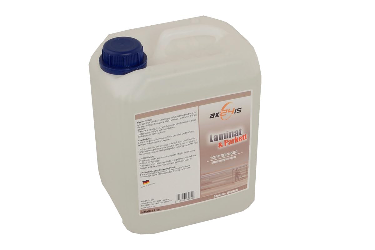 Limpiador de Suelos y Parqué Concentrado de 5 Litros para Laminado | Fórmula alemana de limpieza sin rayas y aroma fresco. Ideal para el cuidado profesional de superficies de madera o laminadas.