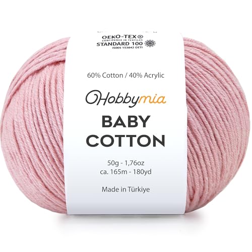 Image of Baby Cotton Blend Yarn - Soft Sport Weight Yarn for Crochet & Amigurumi - 50g /180yds - 60% Cotton 40% Acrylic - Ideal for Baby & Knitting Proj.(Baby Pink, 1 Ball)