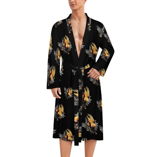 Rooster Chicken Fight Funny Men's Robe Lightweight Soft Bathrobe Long-sleeve Spa Robes