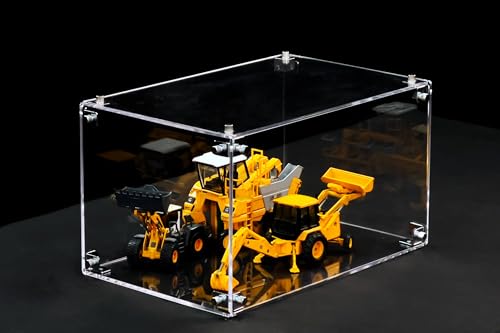 GuineaLoft™ Non-Flimsy Acrylic Display Box – DIY Expandable, Large, Thick, Truly Sturdy 15x10x9 Crystal-Clear Display Case, Securely Fastened by Stainless Steel Brackets Instead of Push-Fit Slots