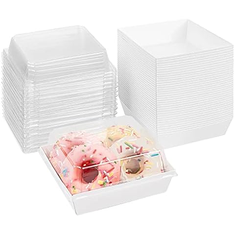 Ocmoiy Small Charcuterie Boxes with Clear Lids, To Go Paper Disposable Food Containers, 5 Inches Bakery Dessert Boxes for Sandwich, Cookie, Pastry, Cake Slice (White, 50ct) Cover