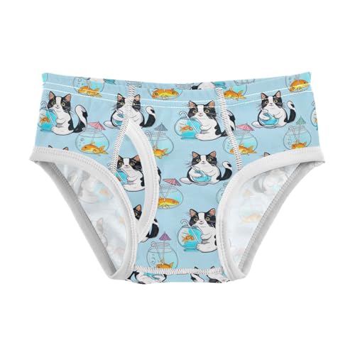 CHIFIGNO Boys Underwear Cute Cats Goldfish Light Blue Little Boy Briefs Printed Cotton Underwear Briefs