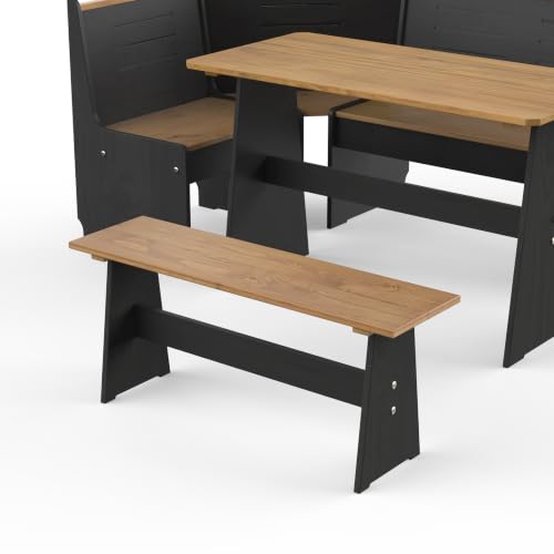 Image of Bench for Pain Breakfast Nook Table Set - Solid Wood Kitchen Nook Dining Bench for Corner Dining Table Set，2 People, Black