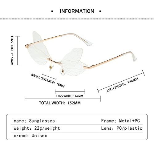 Image of Dragonfly Rimless Sunglasses Wing Shaped Butterfly Fairy Shades Glasses Fashion Party Sunglasses for Women Men