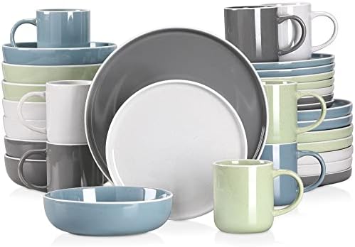 vancasso SNEFNUG Matte Dinne Sets Stoneware Crockery Set, 16 Pieces Plates and Bowls Set with 10.5in Dinner Plate, 8in Dessert Plate, 860ml Bowl and 360ml Mug, Service for 4, Grey
