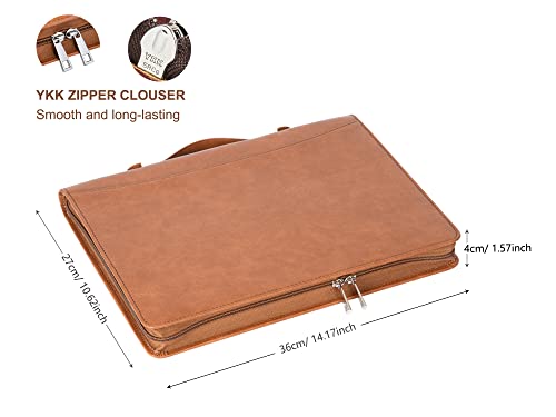 Azxcg Leather Portfolio Binder Clipboard, Vegan Leather 3 Ring Binder Padfolio, Business Portfolio Folder For Letter Size/A4 Legal Pad Zippered Document Organizer For Women/Men, Brown #TOP2
