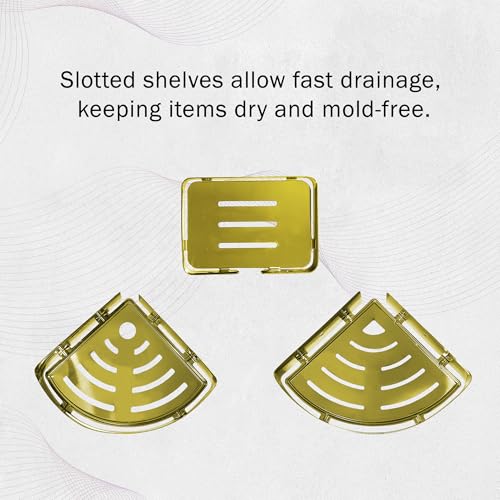 Image of IBELL Stainless Steel Bathroom Corner Shelf Set | 2-Tier Wall Mounted Shelves with Soap Holder | Space-Saving Storage Organizer for Bathroom & Kitchen