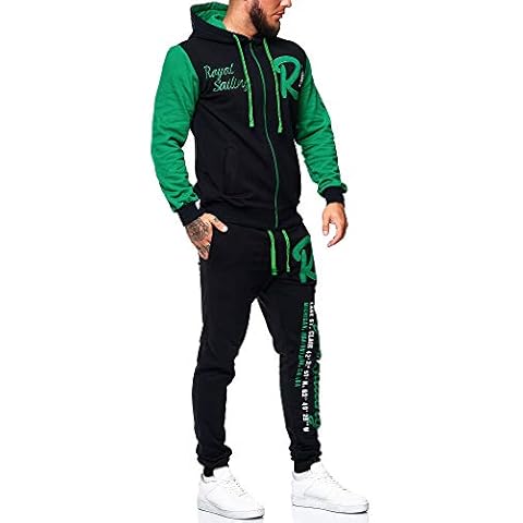 Code47 Herren Trainingsanzug Jogginganzug Sportanzug Fitnessanzug Gym Sport (XXL, Schwarz Grün) Cover