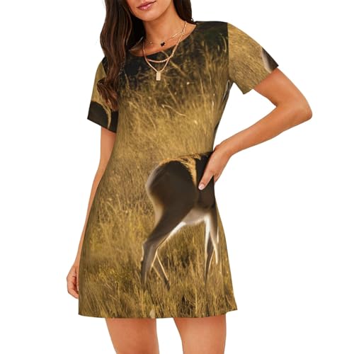 Chemise de nuit à manches courtes cerfs mignons pour vos soirées cocooning