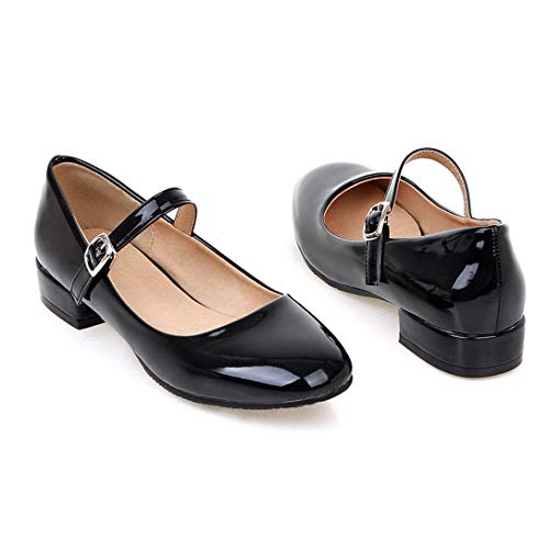 Caradise Womens Patent Mary Jane Chunky Heel Low Pumps with Ankle Strap4
