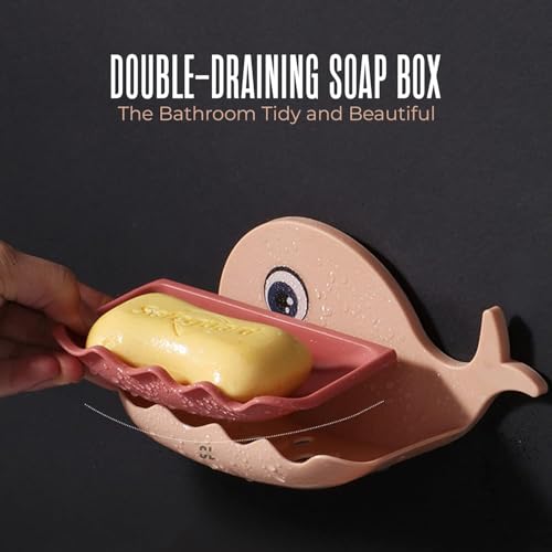 Image of (Pack of 2) Fish Shape Soap Dish Wall Mounted | Adhesive Waterproof Soap Stand Holder for Bathroom & Kitchen Sink | Plastic Double Layer Soap Dish with Strong Magic Sticker (Random Color)