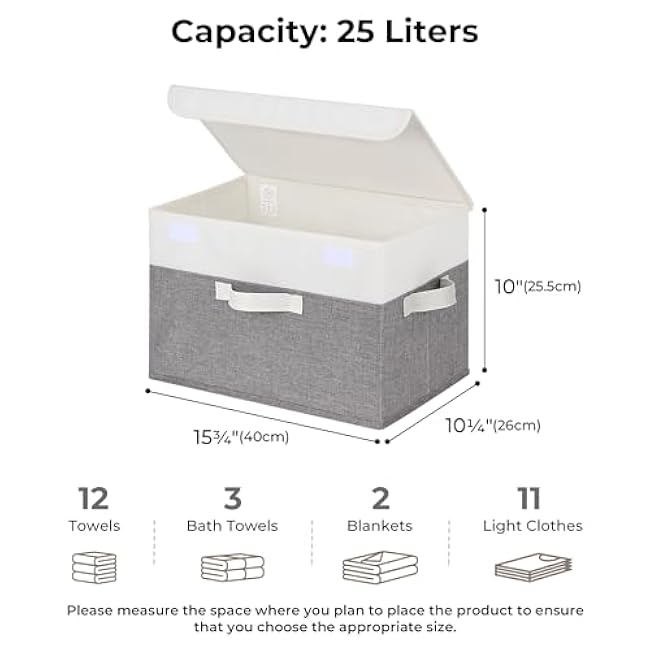 GRANNY SAYS Fabric Storage Boxes, Keepsake Box, Large Storage Bins with Lids, Closet Organizers, Toy Organizer, Storage Baskets for Shelves, White/Gray, 2-Pack