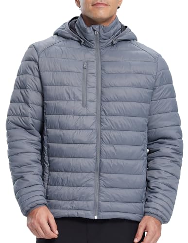 Image of fit space Mens Down Alternative Jacket Quilted Lightweight Packable Padding Coat with Detachable Hood
