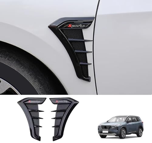 JIEOSDIN Car Accessories Side Door Air Flow Fender Vent Outlet Cover Trim Decor Sticker Compatible with Nissan New Rogue 2021 2022 2023 (Glossy Black) 2PCS ABS