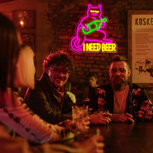 Image of I Need Beer Neon Sign for Wall Decor Drinking Beer Neon Light for Man Cave Dimmable Beer LED Light Bar Sign for Home Bar Pub Party Restaurant Christmas Birthday Gifts for Men Size13.3*14.1In(WZCP063)
