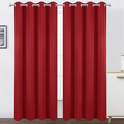 Image of LEMOMO Blackout Curtains 52 x 95 inch /Bright Red Curtains Set of 2 Panels /Thermal Insulated Room Darkening Bedroom Curtains