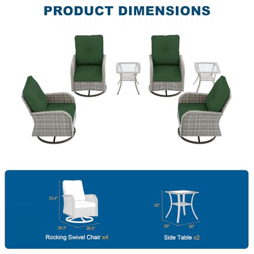 Image of 6-Piece Small Patio Furniture Set, Outdoor Swivel Rocking Chairs Set with Wicker Chairs and Tempered Glass Side Table, Outdoor Furniture Patio Bistro Set for Balcony, Deck, Porch