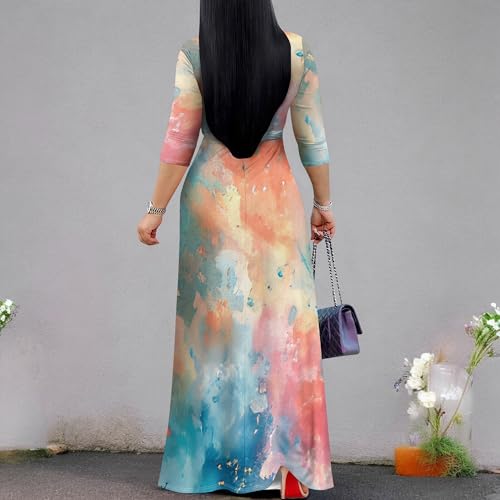 Image of PinkPatty Women's Print Maxi Dresses 3 /4 Sleeve Flowy Long Dress V Neck Wrap Tie Waist Sundress