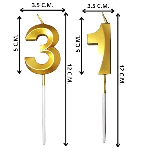Image of ToyUniverse Number 31 Metallic Gold Candle for 31st Birthday, Anniversary, Surprise Party Cake Decoration (Pack of 2)
