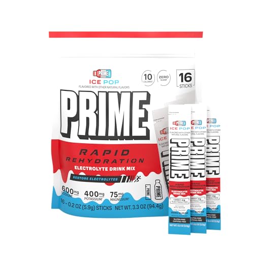 Prime Rapid Rehydration Electrolyte Powder Sticks Ice Pop Sugar Free Hydration Drink Mix with Sodium Potassium Magnesium & B Vitamins to Replenish Fluids Caffeine Free 16 Count