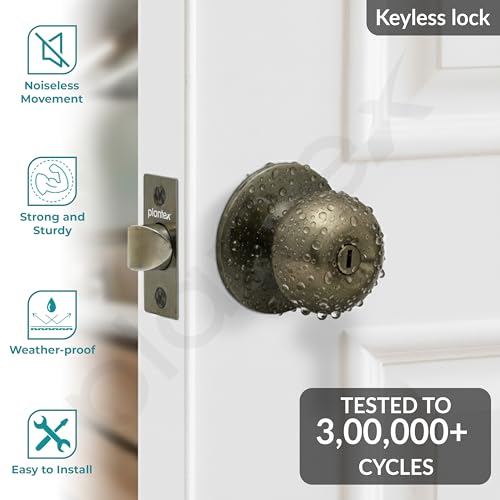 Image of Plantex Bathroom Door Lock /Keyless Cylindrical Lock for Bathroom /Balcony /Tubular Door Knob /Handle (Without Key-Brass Antique)