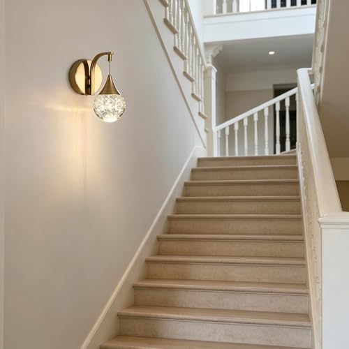 Image of LED Wall Sconces Dimmable, Modern Crystal Wall Sconce Indoor, Bubble Brass Wall Light for Bedroom Bathroom Living Room Dining Room Hallway,3300k 5W
