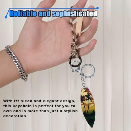 Image of Summer Beach Favors Car Keychain, Acrylic Surfboard Coconut Tree Keychains, Personalized Beach Keychain