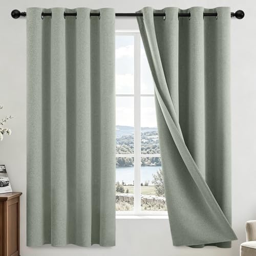 Image of COSVIYA 100% Blackout Sage Green Linen Curtains & Drapes 63 Inch Length | Light Blocking Full Room Darkening Grommet Insulated Thermal Window Panels for Bedroom /Living Room,52x63 inches,2 Panels