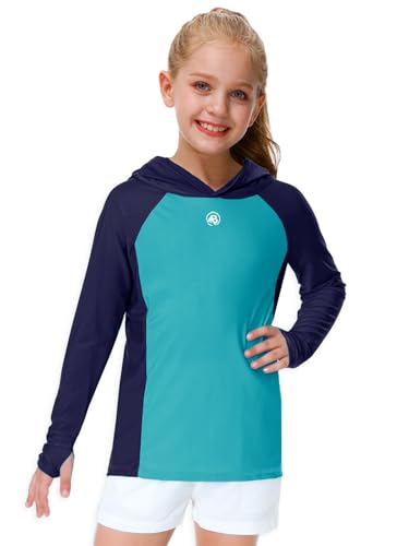 Image of AOBUTE Unisex Kids Long Sleeve Hoodie Rash Guard Boys UPF 50+ Swim Top with Thumb Hole 3-12 Years