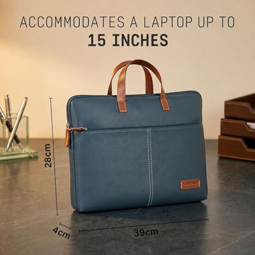 Image of Giftana 6 in 1 Laptop Bag with Personalized Diary and Pen, Keychain, Card Holder, Mobile Stand with Name, Customized Gift for Husband, Father, Employee Welcome Kit, Corporate Gift for Employees (Blue)