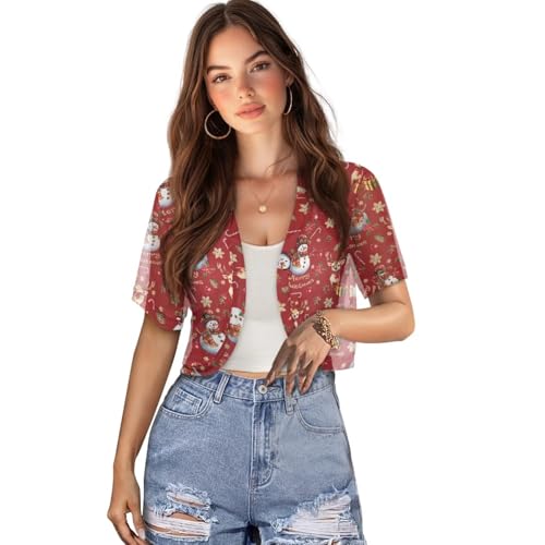 Image of Women's Shrug Short Sleeve Bolero Open Front Knit Party Tulle Cardigan Cropped Cardigan Shoulder Cover Up