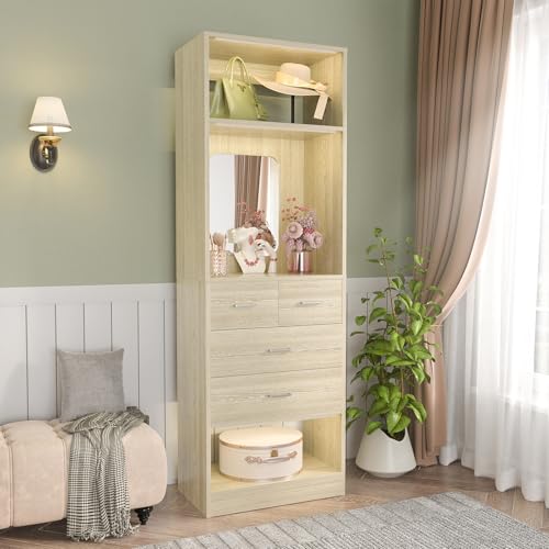 Unikito 25INCS-W Closet System With Drawers, Freestanding Closet Organizer With Storage Shelves And Mirror thumb #6