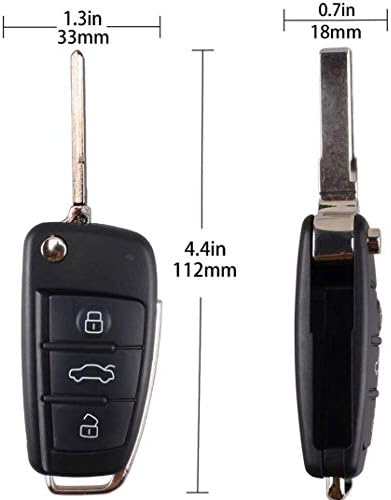 Kelay 3 Buttons Folding Remote Car Key Fob Case Shell Compatible for Audi A2 A3 A4 A6 A6L A8 Q7 TT S6 Quattro Keyless Entry Key Fob Case Replacement