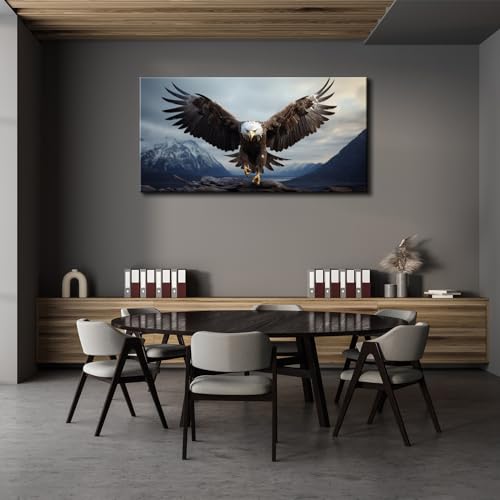 Yonica Wall Canvas Painting Of Nature Animal, Eagle Wall Painting Art Decor Prints Picture Of Flying Bald Eagle Printed On Canvas For Home Living Room Bedroom Office 48 X 24 Inches thumb #4