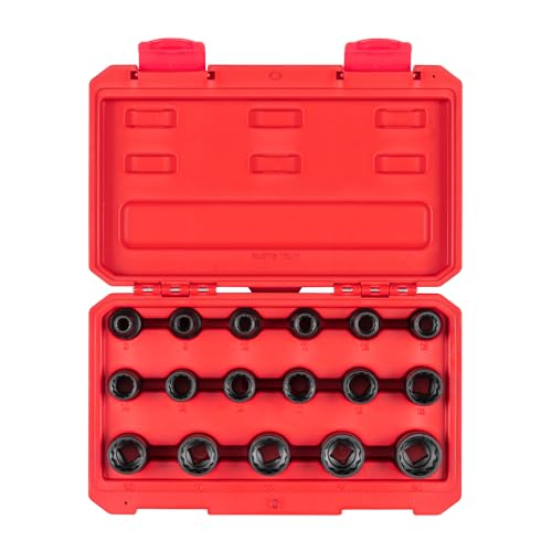 TEKTON 1/2 Inch Drive Shallow 12-Point Impact Socket Set with Case, 17-Piece (8-24 mm) | SID92338