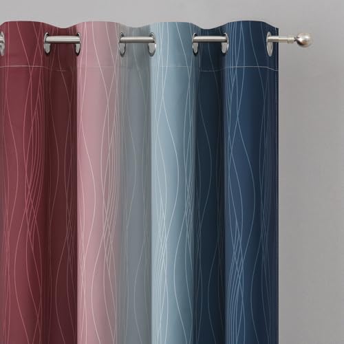 Image of Estelar Textiler Navy Blue and Burgundy Red Ombre Blackout Curtains 54 Inch Length for Window, Room Darkening Thermal Insulated Energy Efficient Grommet Drapes for Bedroom,52x54 Inch,2 Panels