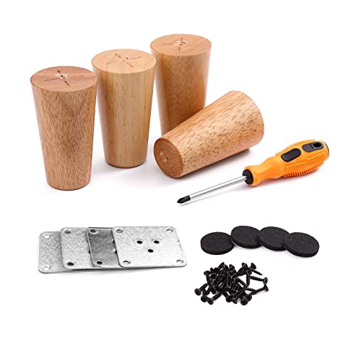 LONGZG 4 patas de mesa de madera, patas de muebles de madera maciza, piezas cónicas de repuesto para muebles, con placas de montaje y tornillos para sofá, armario, silla, cama (10 cm, color madera) Cover