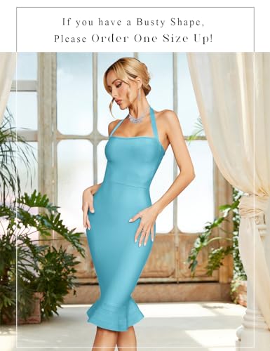 Image of houstil Women's V Neck Halter Fishtail Bandage Bodycon Dress Party
