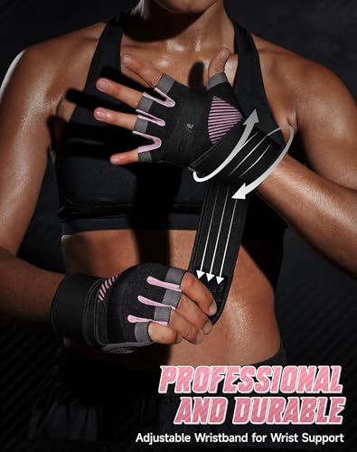 COFIT Fitness Handschuhe für Damen und Herren, Atmungsaktive Trainingshandschuhe rutschfeste Gewichtheben Handschuhe mit Handgelenk Unterstützung für Gym Übung, Krafttraining, Bodybuilding - Rosa M