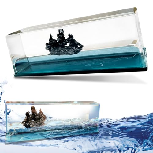 Genérico Barco Flotante en líquido, Barco Ondulado en una Caja Decoración de Barco insumergible, Barco en una Botella Fantasma, Adornos artesanales de decoración del hogar de Resina acrílica