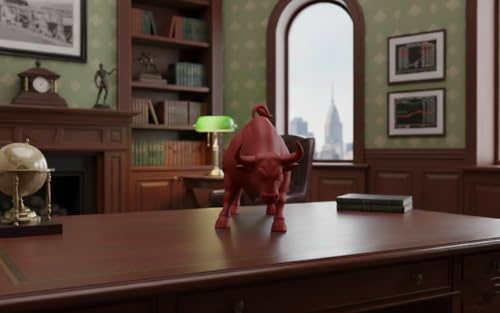 Image of Stock Market Bull Statue Showpiece for Office Desk, Bull Figurine, Share Market Decor, Gift for Traders Investors, Wealth Symbol(Red)
