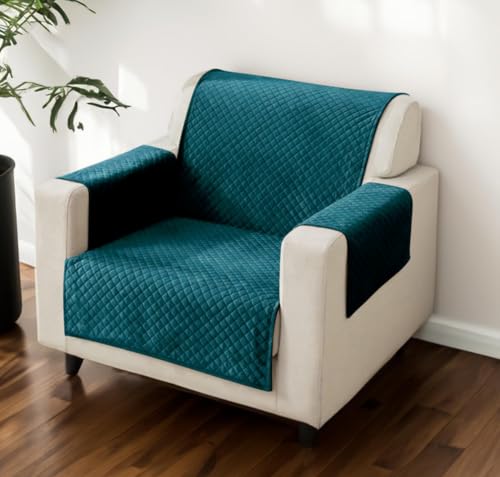 Image of Fashion Throw Quilt-Fully Covered 1 Seater Anti-Slip Quilted Sofa Covers for Living Room Sofa Slipcovers Furniture Cover Home Decor Teal