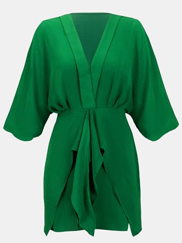 Image of CUPSHE Womens Vacation Mini Summer Dress V Neck Kimono Sleeve Belted Flowy Loose Resort Wear Casual Beach Cover Up Dress