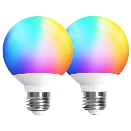iLC Globe Ampoule Connectée Alexa E27, Compatible avec Alexa (appareils Echo requis), G80 6W LED Ampoule à Couleur Changeante Blanc Chaud 2700K + RGB (2 Pack)
