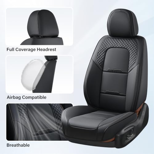 Image of Coverado Car Seat Covers Full Set, 5 Piece Car Seat Protector with Removable Headrest, Nappa Leather Breathable Front Rear Seat Cushion Side All Wrapped Universal Fit Truck Automotive Most Cars Black