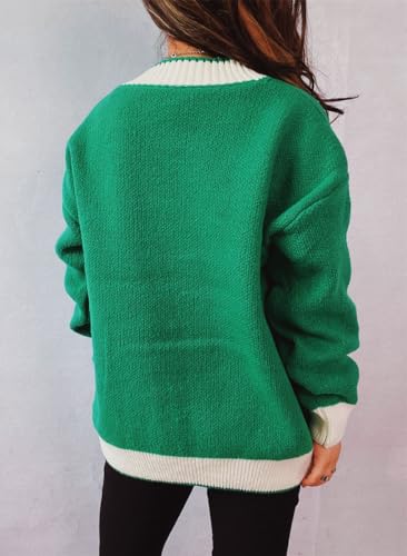 chouyatou Women's Contrast Color Button Down Sweater Oversized V-Neck Ribbed Knit Coat Cardigans3