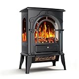 Freestanding Electric Fireplace Stove with 3D Flame Effect, 1500W/1000W Quiet Heating Electric Fireplace Heater, Thermostat Control, Overheating Protection, Portable for Indoor Use, Black, 22 inch