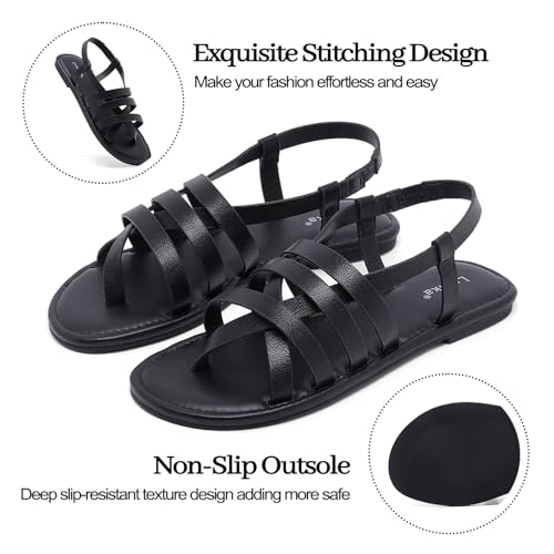 Image of Luoika Women's Wide Width Flat Sandals, Flip Flop Casual Strapy Sandals Slip on Summer Beach Shoes for Women.