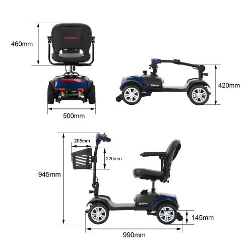 Seniorenmobil Elektromobil 4-Rad mit Sitz, 300W Motor, 136 kg Tragkraft, 6 km/h, herausnehmbarer Akku, 360° drehbarer Sitz, LED-Beleuchtung, elektromagnetische Bremse, Blau